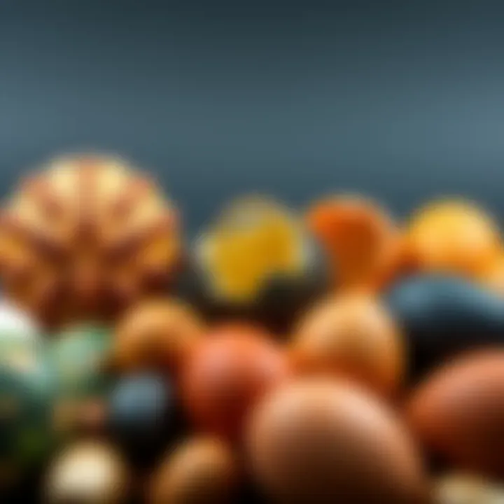 Variety of dinosaur eggs in different shapes and sizes