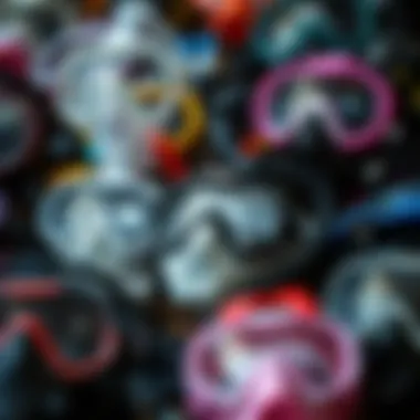 Various types of diving masks displayed together