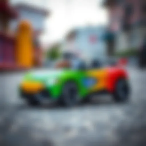 A colorful electric car toy designed for children.