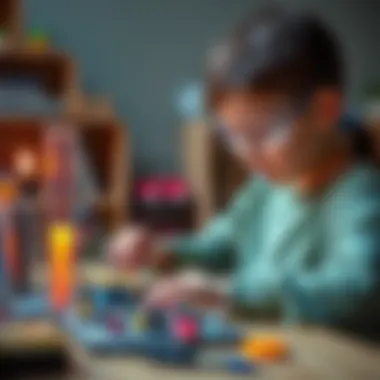 A child exploring an electronic experiment kit