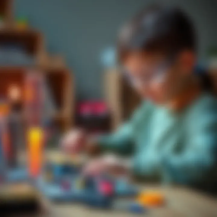 A child exploring an electronic experiment kit