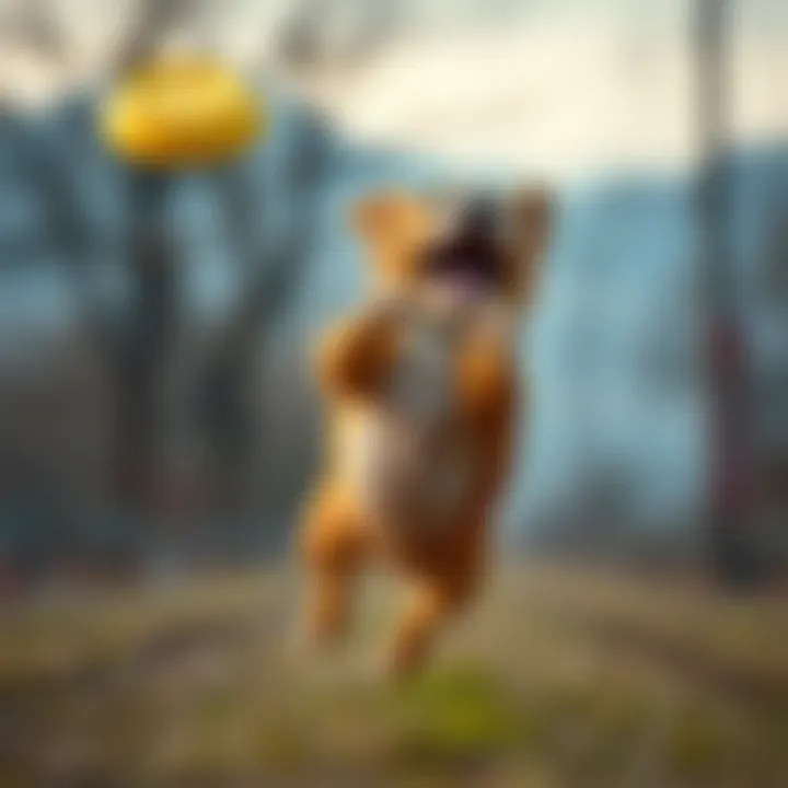 Dog in Mid-Flight A dog catching a frisbee in mid-air