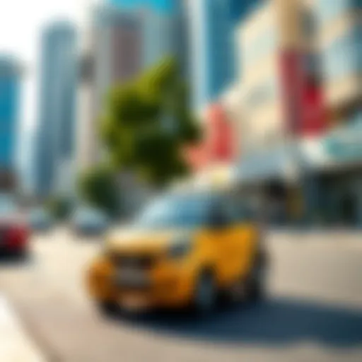 Compact urban car parked in a bustling city street