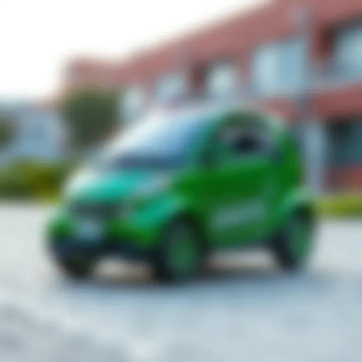 Eco-friendly small car highlighting its green features