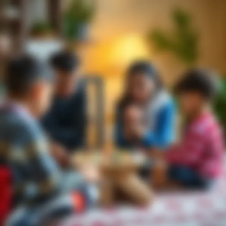 Parents and children engaged in thoughtful discussions.