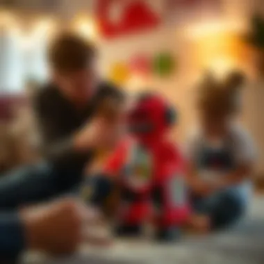 Parents reviewing toy features