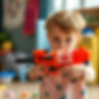 Child engaging with a foam blaster during playtime