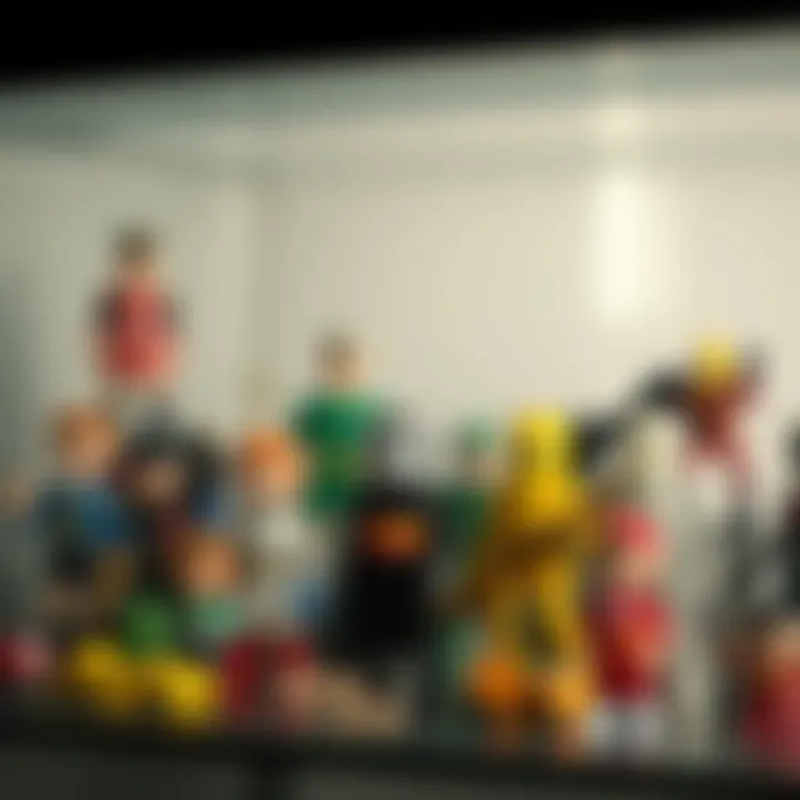 A collector's display featuring various Gojo figures in an artistic arrangement