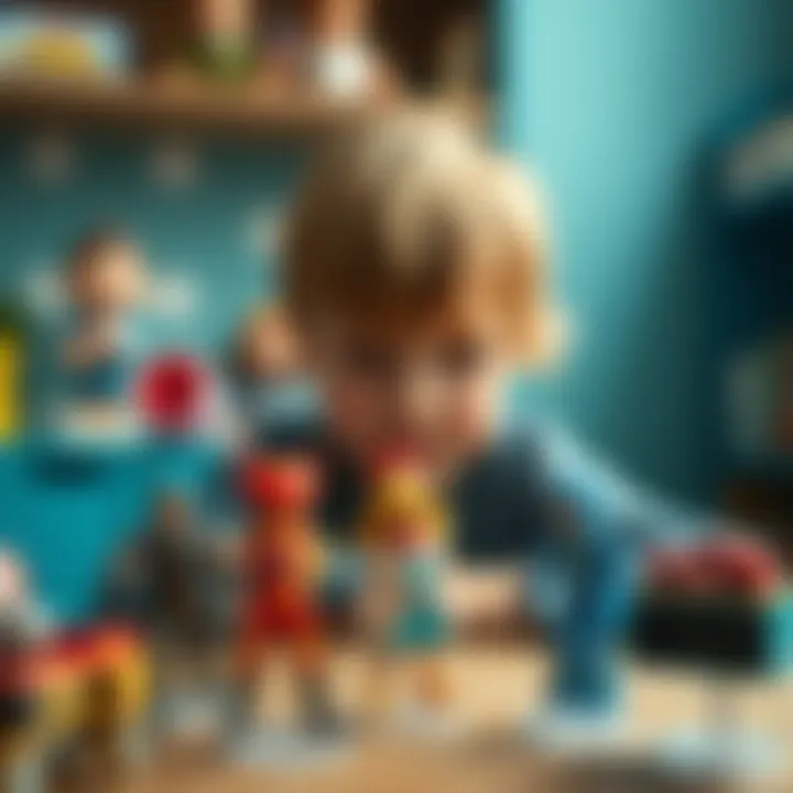 A young child engaging in imaginative play with Gojo figures