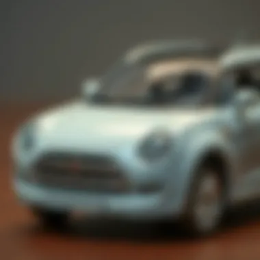 A close-up of the features of the gray small car showcasing its design