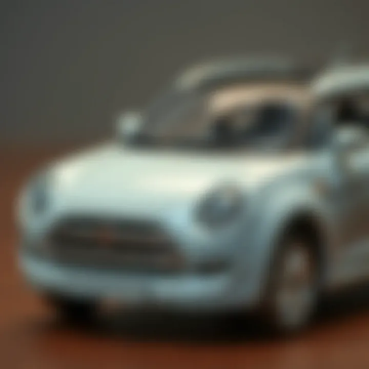 A close-up of the features of the gray small car showcasing its design