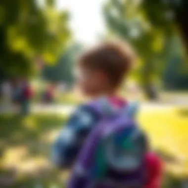 A happy child showcasing their My Little Pony backpack in a park