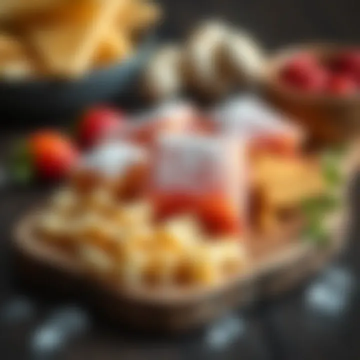 Healthy frozen snacks on a wooden board