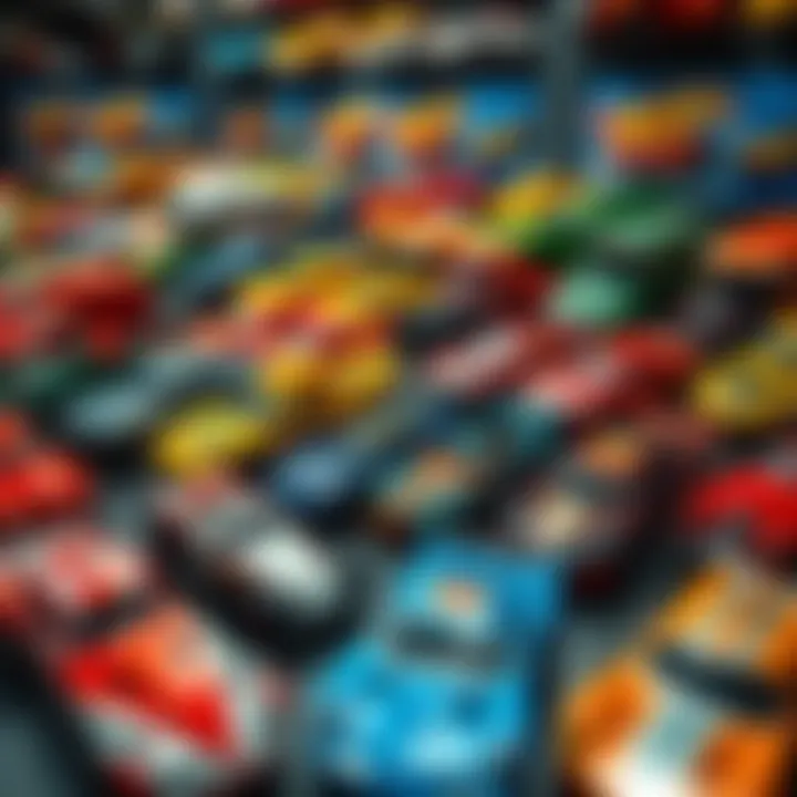 Colorful array of Hot Wheels cars on display