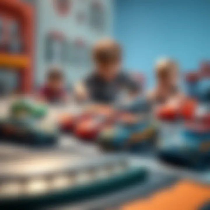 Children playing with Hot Wheels cars on a track