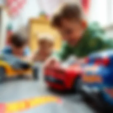 Children playing with Hot Wheels cars in a creative setting