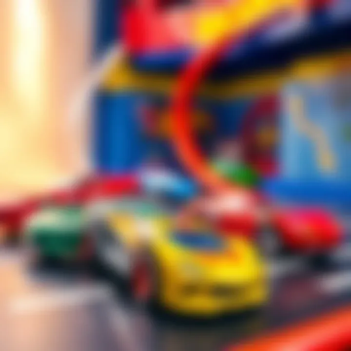 An educational setup using Hot Wheels cars to teach concepts of speed and physics.