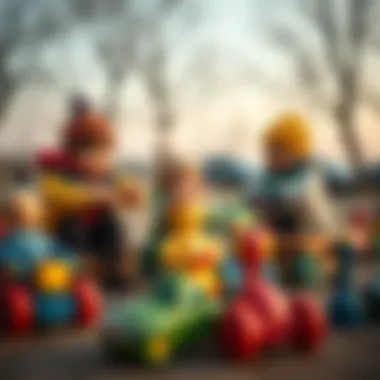 Children engaging with pull toys