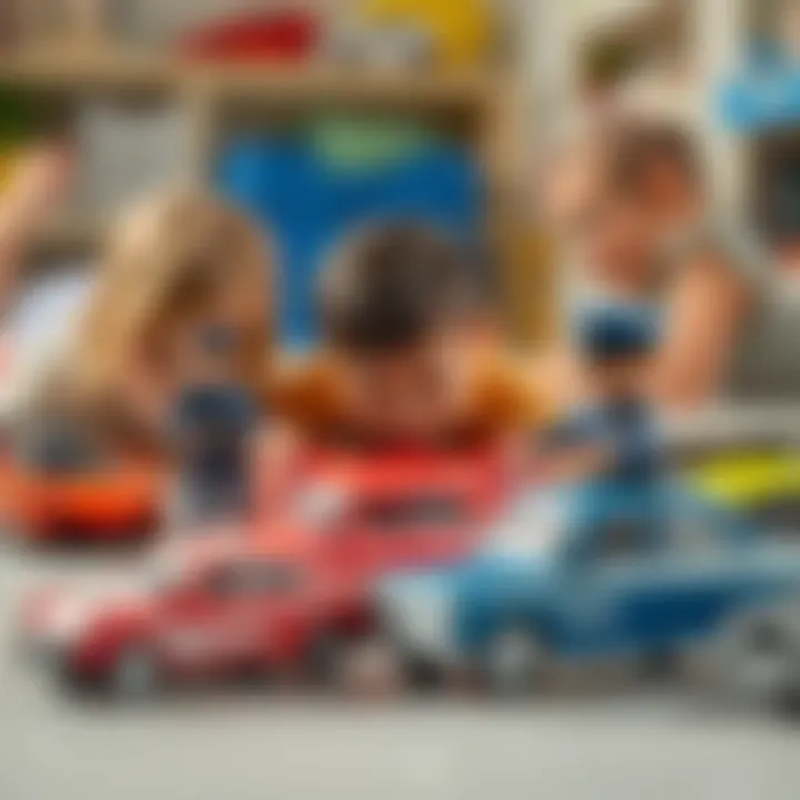 Children engaging in imaginative play with toy cars and police figures