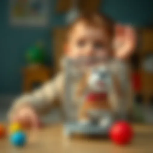 A child playing joyfully with a cage toy dog, showcasing the engagement in imaginative play.