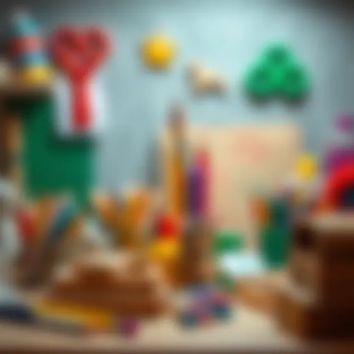 Educational setup showcasing various art supplies for kids