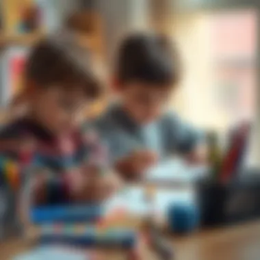 Children using stationery for creative work