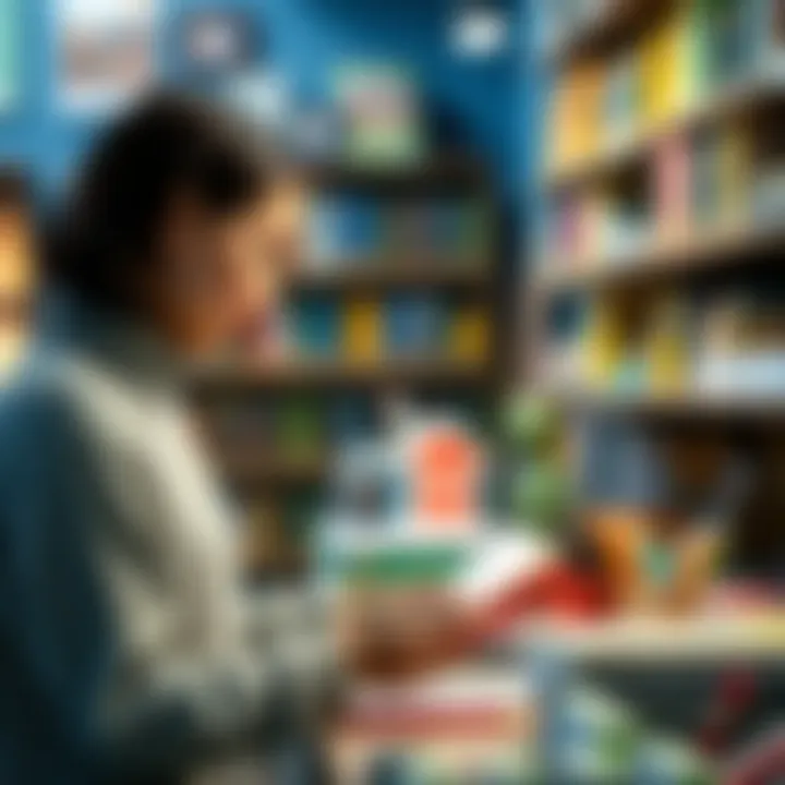 A parent selecting covered stationery for their child.