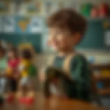 A child happily using a turtle backpack in an educational setting