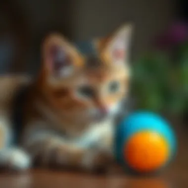 A cat engaging with a ball toy, enhancing its instincts