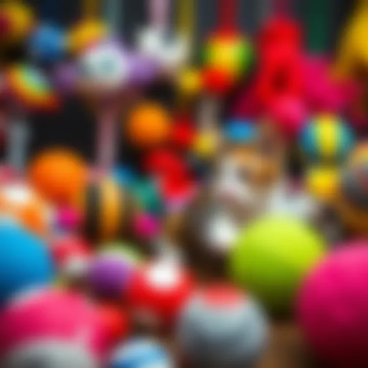 Different types of ball toys for cats on display