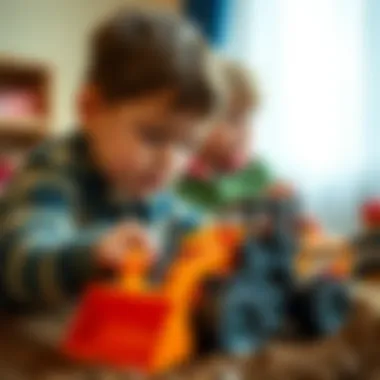 Children engaging in imaginative play with digger truck toys