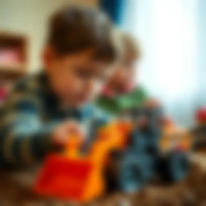 Children engaging in imaginative play with digger truck toys