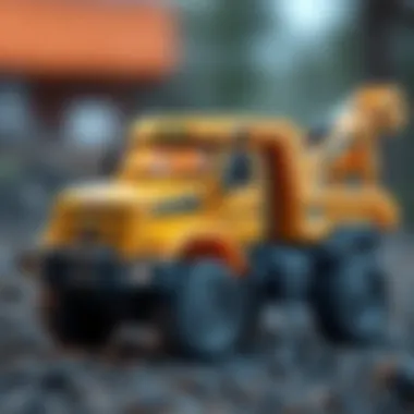 A modern digger truck toy highlighting contemporary features