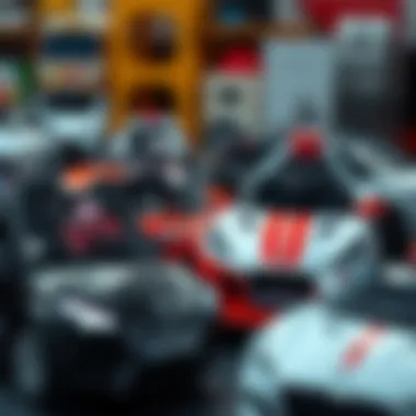 Different models of electric cars for children lined up