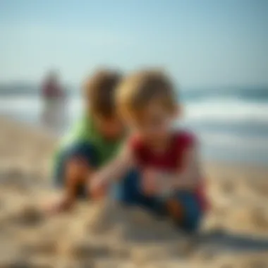 Children playing with sand in a beach setting