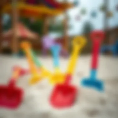 Colorful sand shovels in a child’s play area