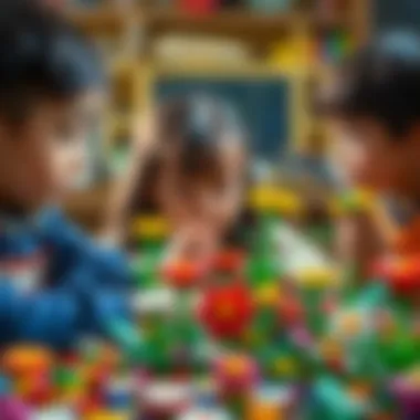 Children engaged in building Lego flower models