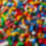 A colorful array of Lego bricks forming various shapes and characters