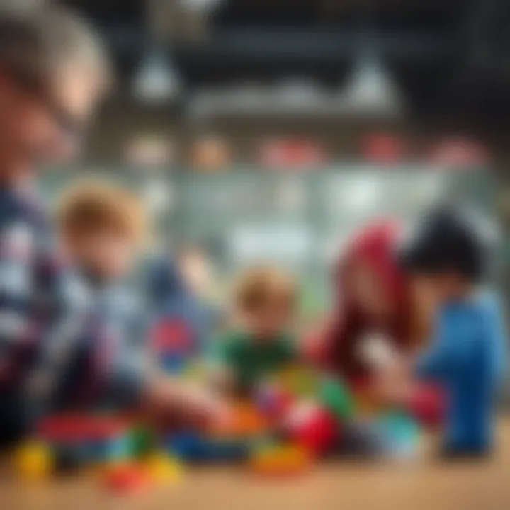 Parents and educators observing children play with LEGO