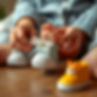 A parent measuring a baby's foot for accurate shoe size selection