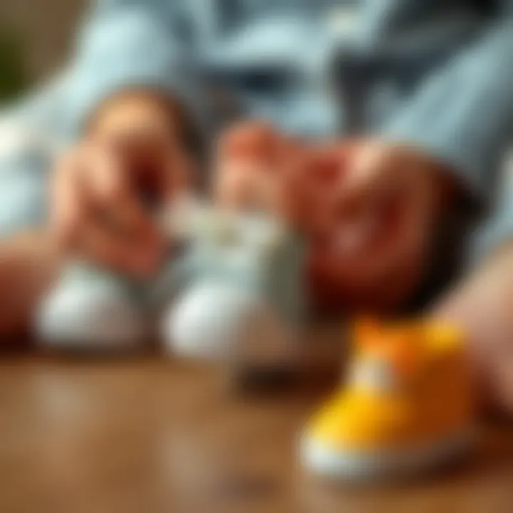 A parent measuring a baby's foot for accurate shoe size selection