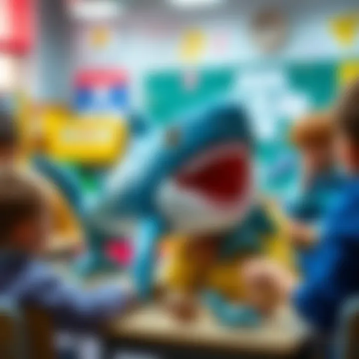 Children playing with megalodon toys in a classroom setting