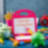 A colorful mini writing board surrounded by educational tools