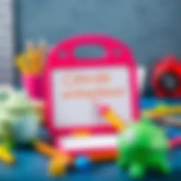A colorful mini writing board surrounded by educational tools