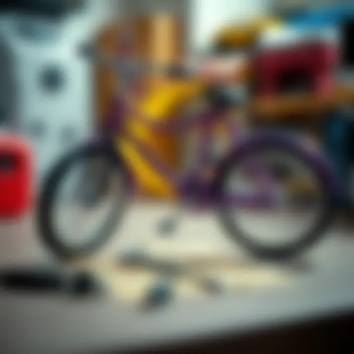 An illustrated guide on maintaining a purple bicycle, featuring essential maintenance tips.