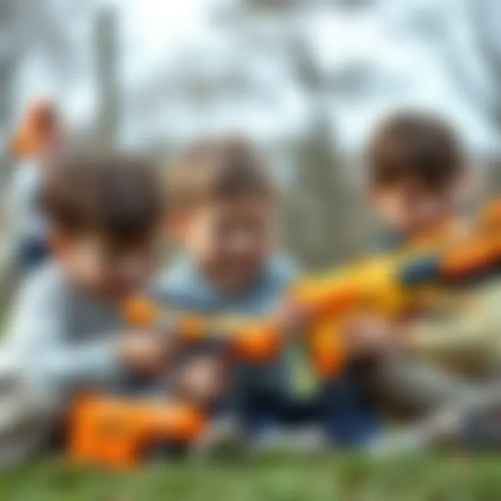 Children playing with Nerf guns and magazines