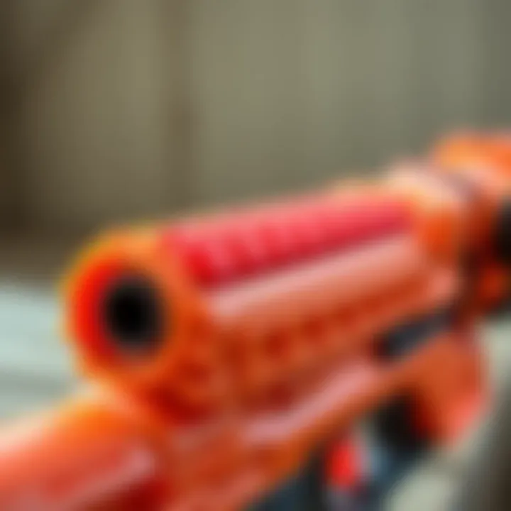 Close-up of a Nerf magazine filled with foam darts