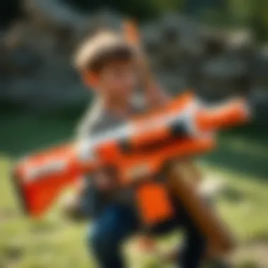 Nerf Guns in Action: Outdoor Fun Nerf gun in action during a playful outdoor scenario