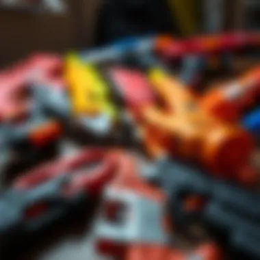 A collection of various Nerf guns showcasing their design and colors