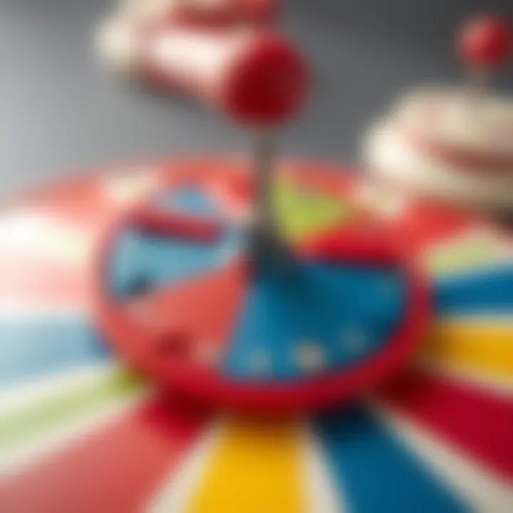 Close-up of a Twister spinner with arrows